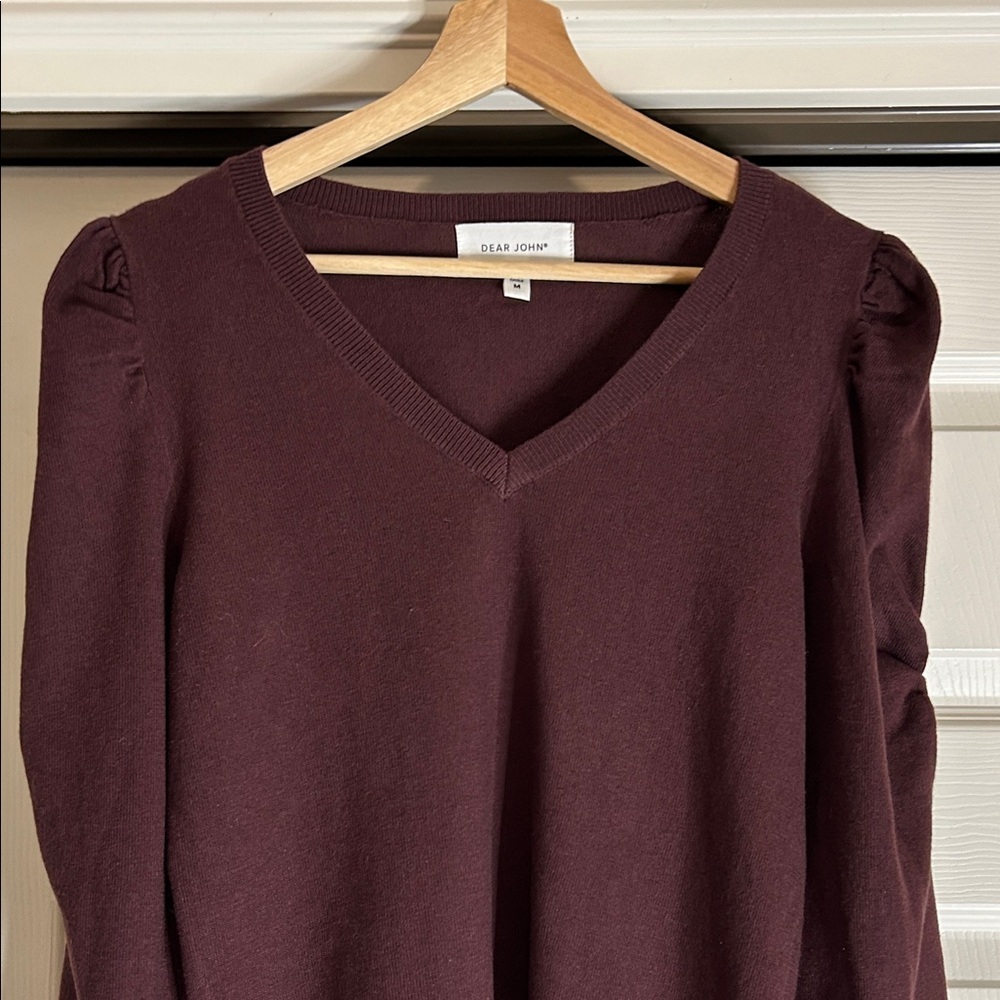 Dear John Deep Burgundy V-Neck Lilly Sweater Size Medium